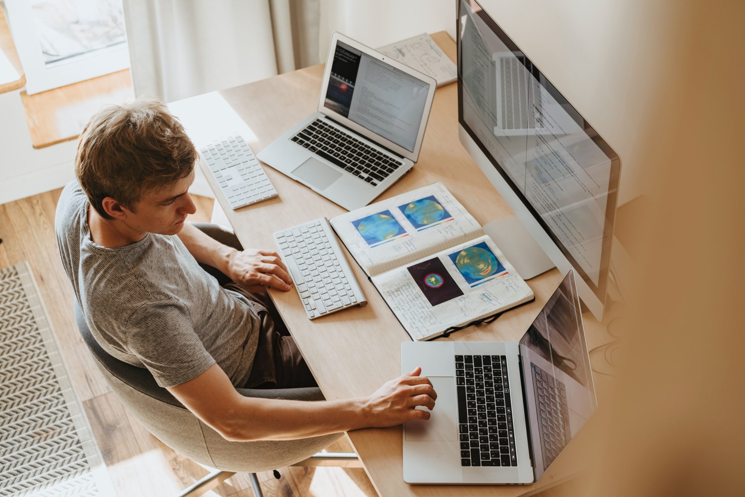 Student at computer in their room